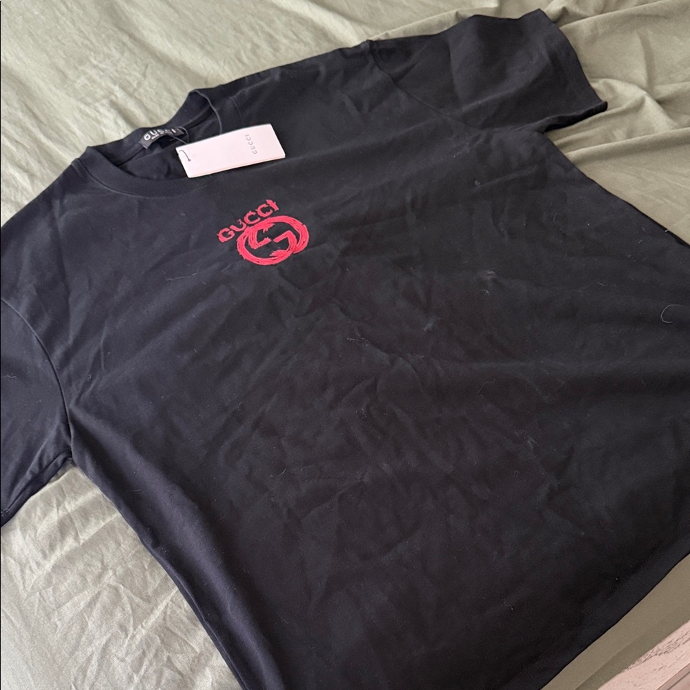 Gucci Black Tee with Red Emblem